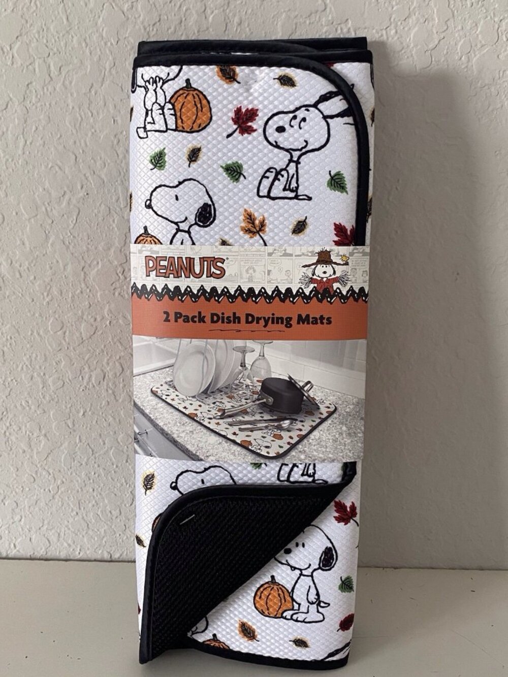2 Pack Peanuts Snoopy Autumn Fall Leaves Pumpkin Dish Drying Mats 16 X 18” NEW